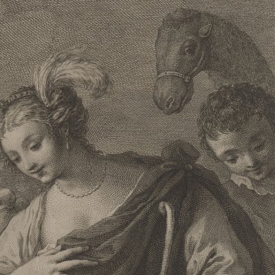 Rebecca et Éliézer, d’après Luc Jordane (Recueil d’estampes…, Dresde 1753)