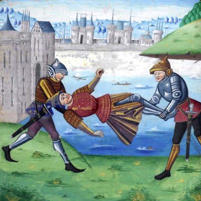 Marcus Manlius jeté dans le Tibre (Boccace, De casibus virorum illustrium, 1467)