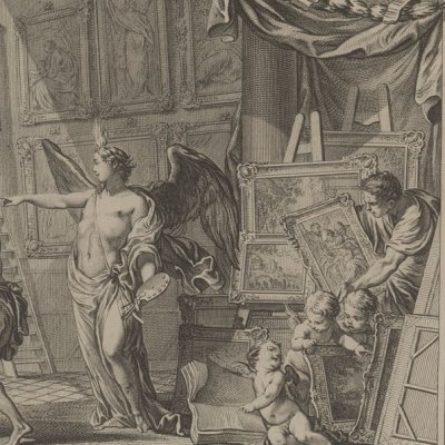 Accrochage des tableaux dans la galerie (Recueil d’estampes…, II, Dresde 1757)