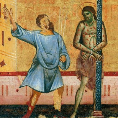 La flagellation du Christ (Polyptyque) - Guido da Siena