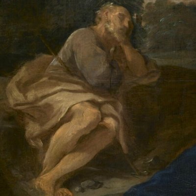 Repos pendant la fuite en Egypte avec saint Joseph dormant - Simone Cantarini