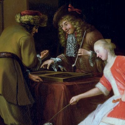 Joueurs de trictrac avec une dame et un chien - Jacob Ochtervelt