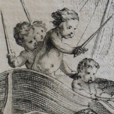 Putti sur une barque et un bateau (Décaméron 1757)