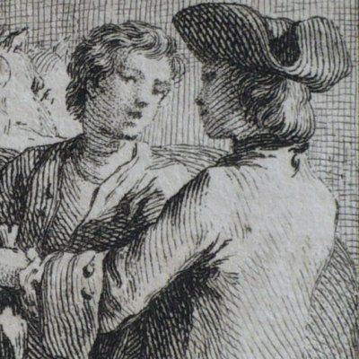 Andrieu de Pérouse achète un cheval (Décaméron 1757, J2N5) - Cochin