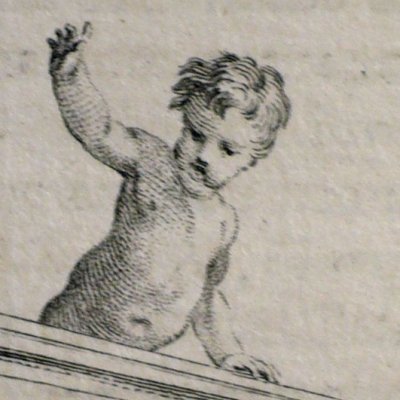 Putti jouant autour d’un tombeau épiscopal (Décaméron 1757)