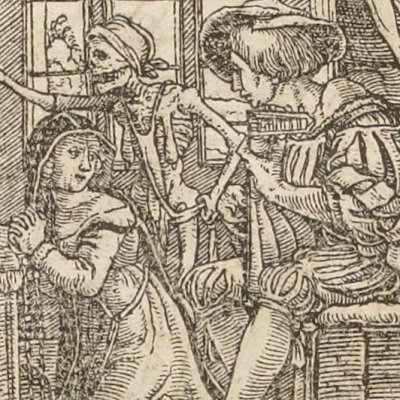 La mort et le maître de musique (Simolachri…, Lyon, 1549) - Hans Holbein