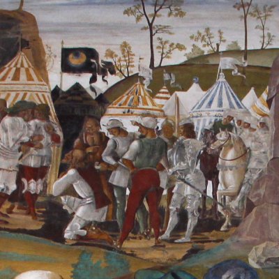 Benoît démasque la ruse de Totila (Monte Oliveto, Vie de saint Benoît) - Signorelli