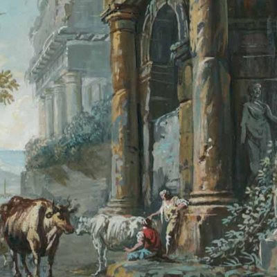 Ruines avec vaches et figures - Servandoni