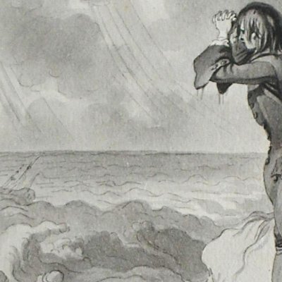 Robinson voit son bateau naufragé (Dessins des Voyages imaginaires) - Marillier