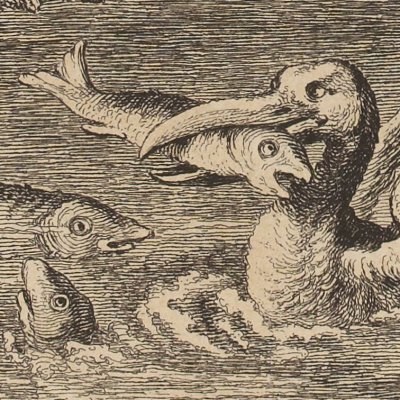 Les poissons et le cormoran (La Fontaine, Desaint et Saillant, 1755) - Oudry