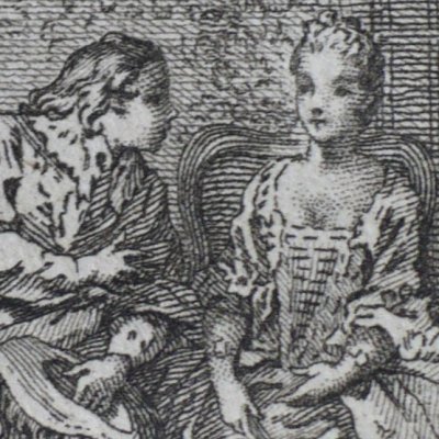 Muguet séduit la dame de François Vergellais (Décaméron 1757 J3N5) - Gravelot