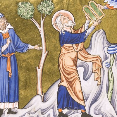 Moïse recevant les Tables de la Loi (Psautier d’Ingeburge, f12v)