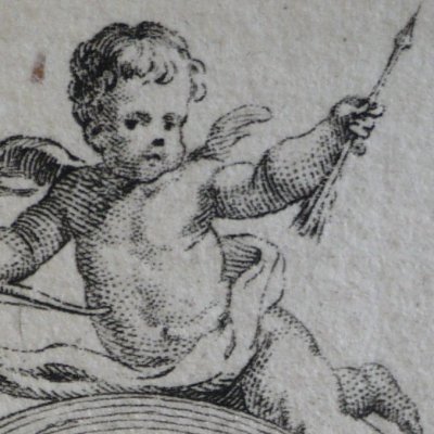 Trois putti dominant le monde (Décaméron 1757) - Gravelot