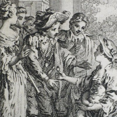 Gilette montre anneau & enfants à Bertram (Décaméron 1757 J3N9) - Gravelot