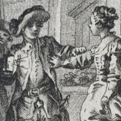 Andréole transporte le corps de Gabriot (Décaméron 1757, J4N6) - Gravelot