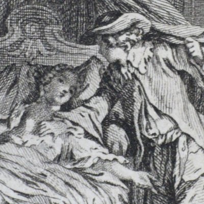 Jérôme tâte la poitrine de Sylvestre (Décaméron 1757, J4N8) - Gravelot