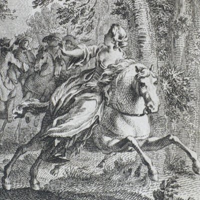 Angèle s’enfuit dans la forêt (Décaméron 1757 J5N3) - Gravelot