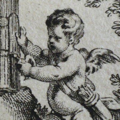 Putti mettant une colombe en cage (Décaméron 1757) - Gravelot