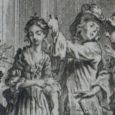 Barnaboux reconnaît sa fille à une marque au-dessus de l'oreille (Décaméron 1757 J5N5) - Gravelot