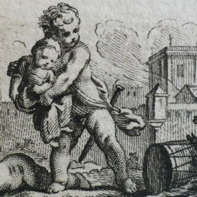 Putti sur le champ de bataille (Décaméron 1757) - Gravelot