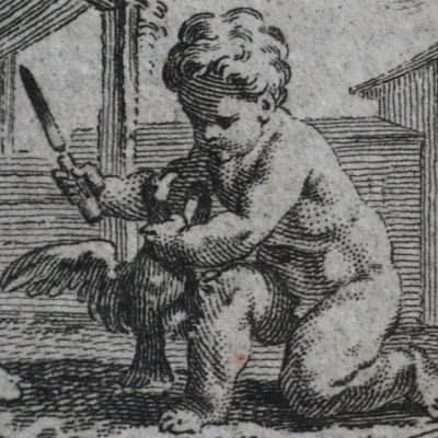 Putto égorgeant un faucon (Décaméron 1757) - Gravelot