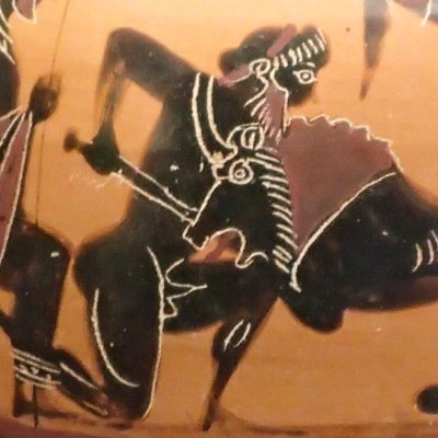 Hercule et le lion de Némée (Olpè ou broc à figures noires) - Peintre du Fantôme