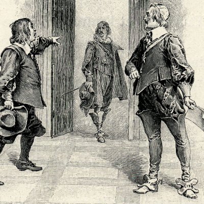 Bonacieux reconnaît le ravisseur de sa femme (Les 3 mousqu., 1894) - M. Leloir