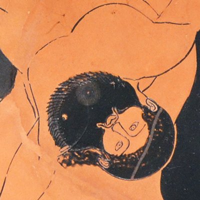 Thésée plonge Sciron dans la mer (Kylix à fig. rouges) - Douris
