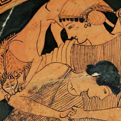 Enlèvement de Thétis par Pélée (Kylix attique à fig. rouges) - Douris