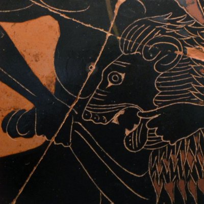 Héraclès et le lion de Némée (Amphore à fig. noires)