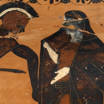 Restitution d’Hélène à Ménélas (Amphore à fig. noires) - Exekias