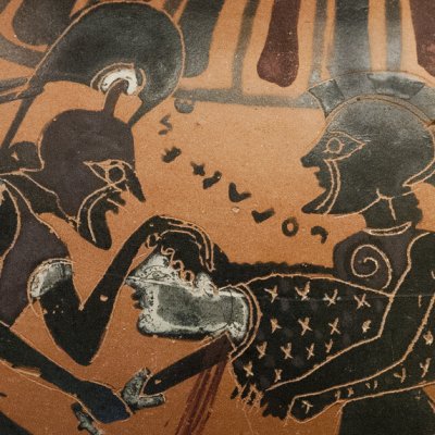 Le sacrifice de Polyxène (Amphore attique à fig. noires) - Peintre de Timidiades