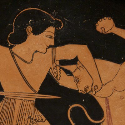 Thésée et le minotaure (Kylix attique à fig. rouges) - Paseas