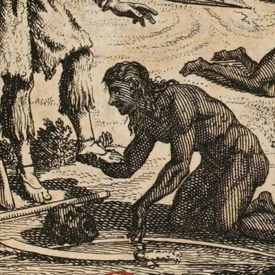 Allégeance de Vendredi  (Robinson Crusoe, trad. fr., Amsterdam, Chatelain 1727) - Picart