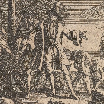 R. reçoit des provisions du Capitaine (Robinson Crusoé, trad. hollandaise, 1721)