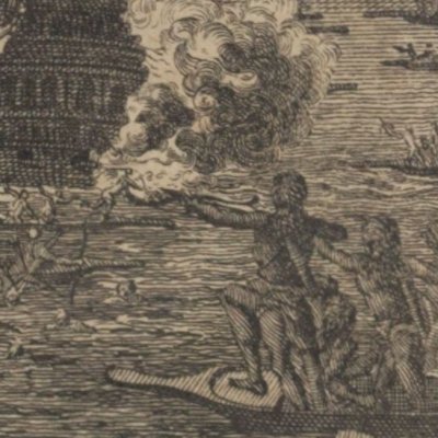 L’attaque nocturne des Indiens est repoussée (Voyages de R. Boyle, 1730)