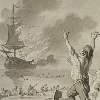 Naufrage du vaisseau Le Prince (Dess. pour les Voyages imaginaires) - Marillier