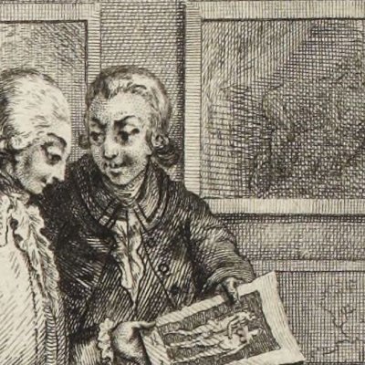 Gaudet montre ses dessins (Paysan perverti,  Esprit 1782, fig8bis) - Binet