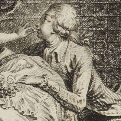 Edmond reçoit du raisin de Manon (Paysan perverti,  Esprit 1782, fig11) - Binet