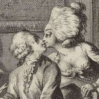 Le baiser de Mme Parangon (Paysan perverti,  Esprit 1782, fig28) - Binet