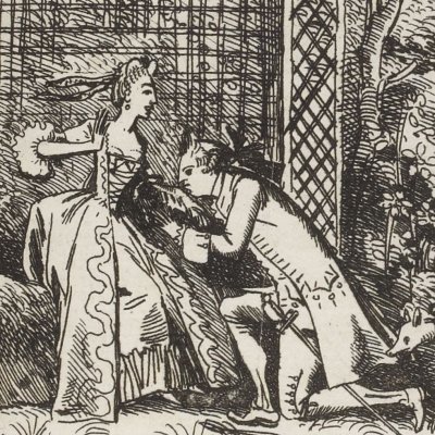 Aux pieds de Biondetta (Le diable amoureux, 1772) - Moreau > Marillier