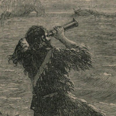 Robinson scrute l’horizon (Robinson Crusoe, Londres, 1863)