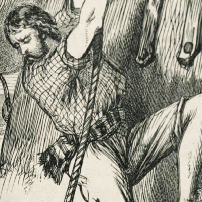 Robinson charge son radeau (Robinson Crusoe, Londres, 1863)