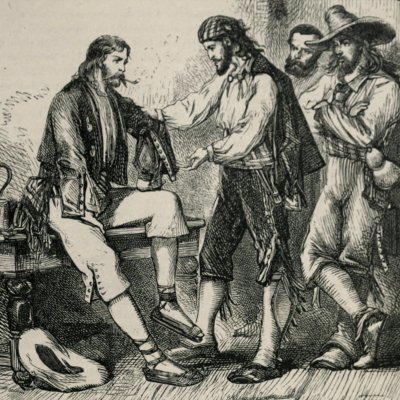 Robinson avec les planteurs du Brésil (Robinson Crusoe, Londres, 1863)