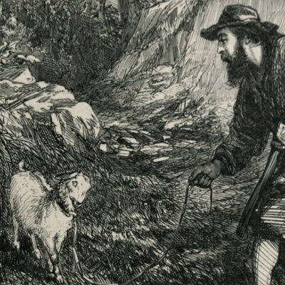 Robinson ramène un chevreau (Robinson Crusoe, Londres, 1863)