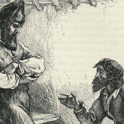 Robinson discutant avec l’Espagnol (Robinson Crusoe, Londres, 1863)