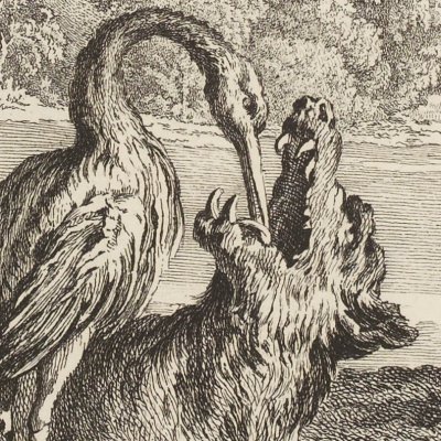 The wolf and the stork (La Fontaine, Desaint et Saillant, 1755) - Oudry