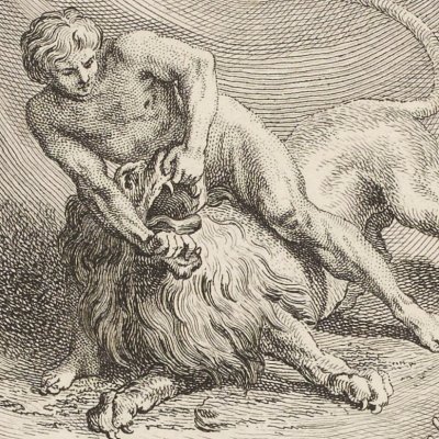 Le lion abattu par l’homme (La Fontaine, Desaint et Saillant, 1755) - Oudry