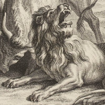 Le lion devenu vieux (La Fontaine, Desaint et Saillant, 1755) - Oudry