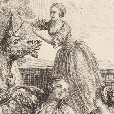 L’âne et le petit chien (La Fontaine, Desaint et Saillant, 1755) - Oudry